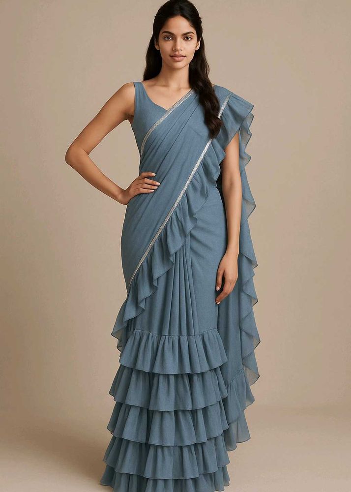 Grey Ruffled Saree