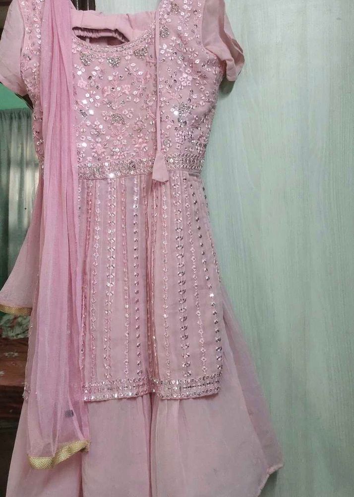 Pink Embellished Sharara Suit