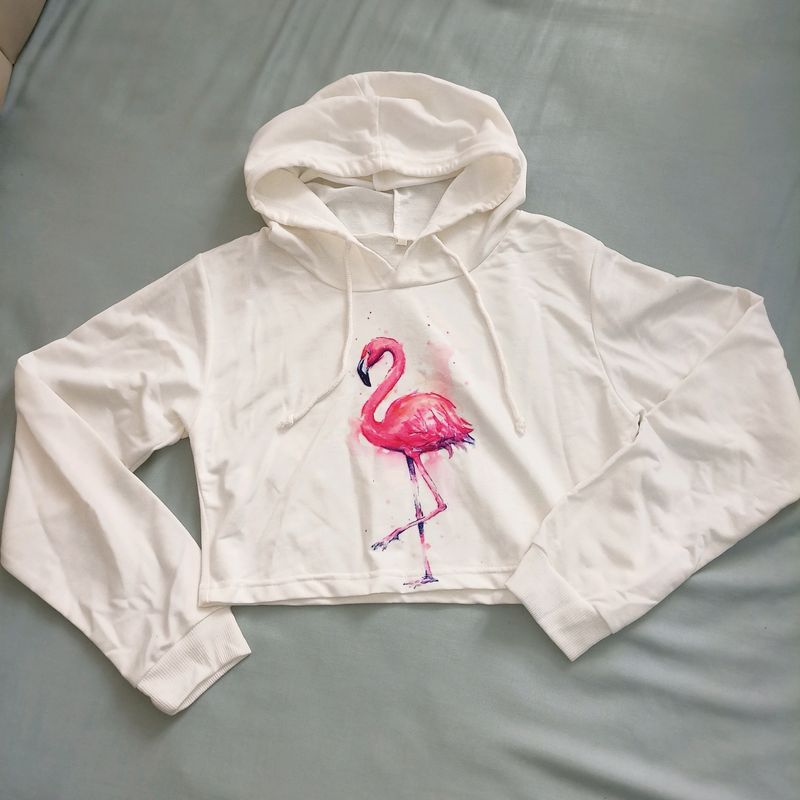 Shein Pink and White Flamingo Hoodie Sweatshirt in Small