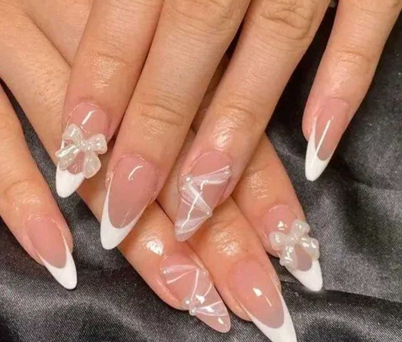 Elegant Bow French Tip Press-On Nails