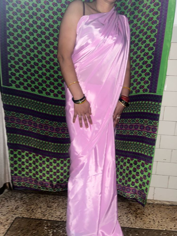 Pink crepe saree