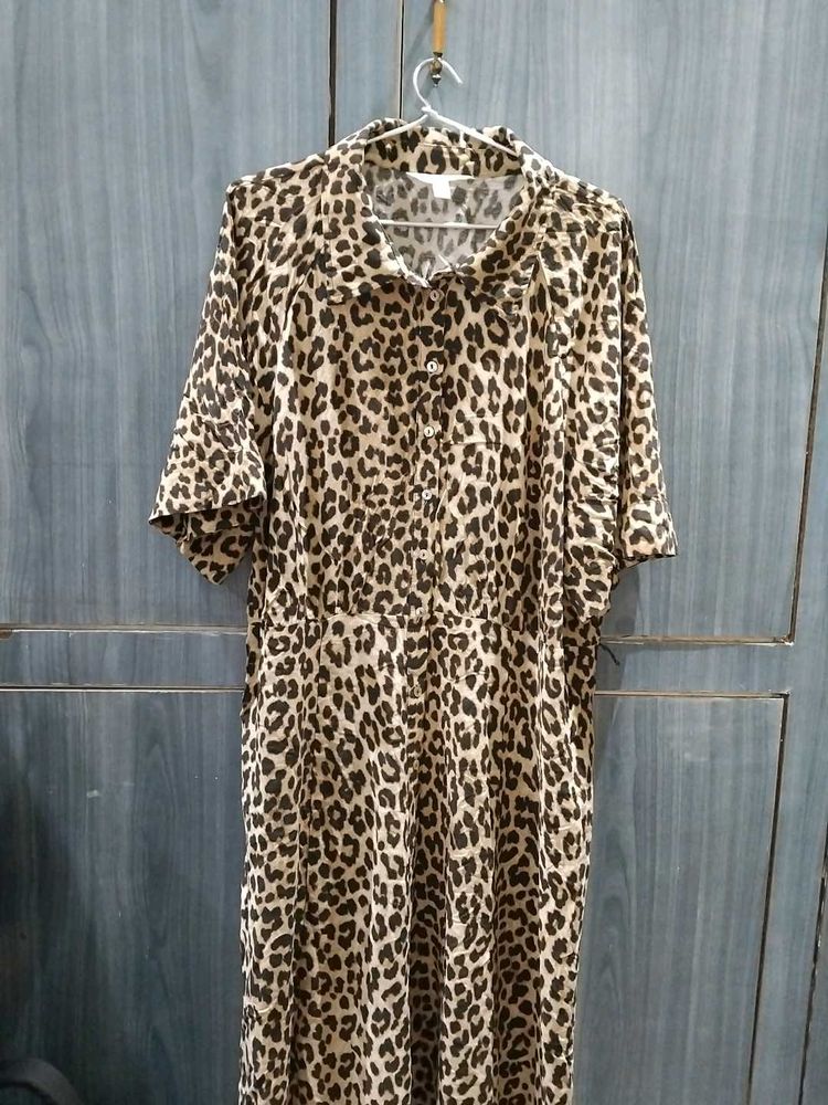 H&amp;M Leopard Print Midi Shirt Dress