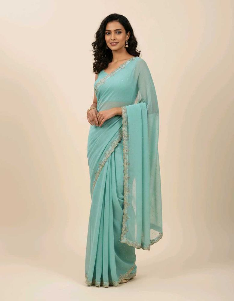 Elegant Blue Chiffon Saree