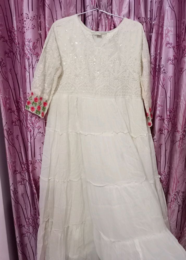 White Chikankari Frock Kurta