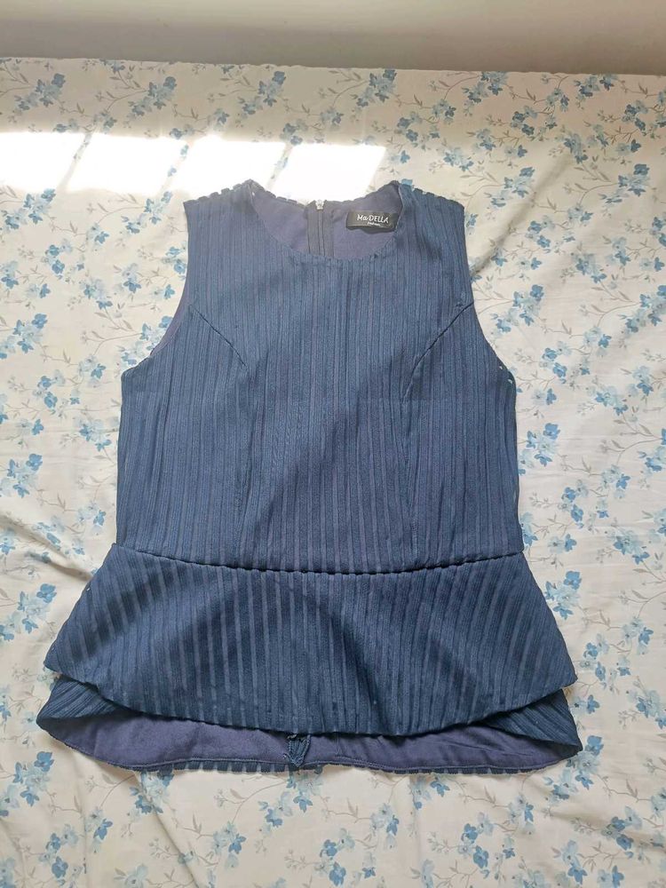 Navy Striped Peplum Top