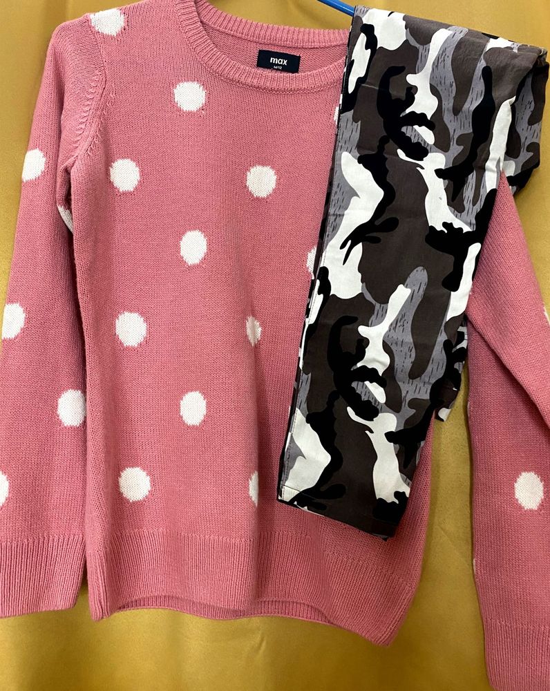 Combo Pink Polka Dot Sweater + pant