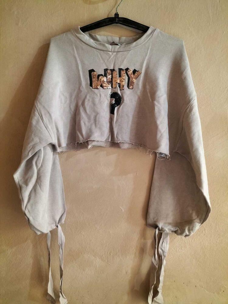 Beige Crop Sweatshirt