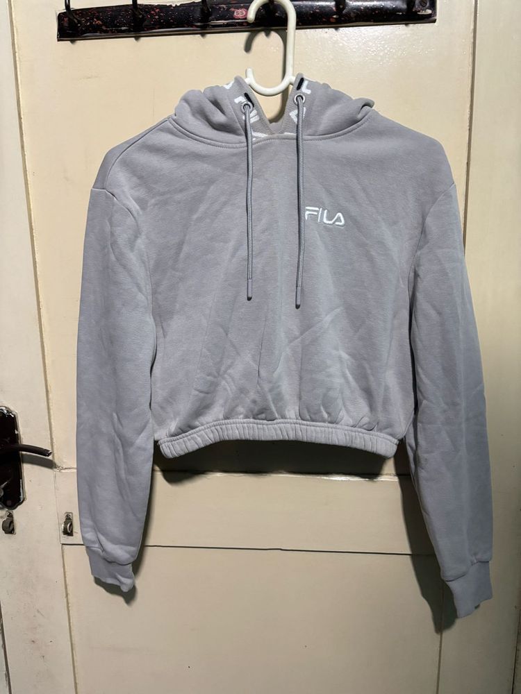 Fila Light Grey Cropped Hoodie