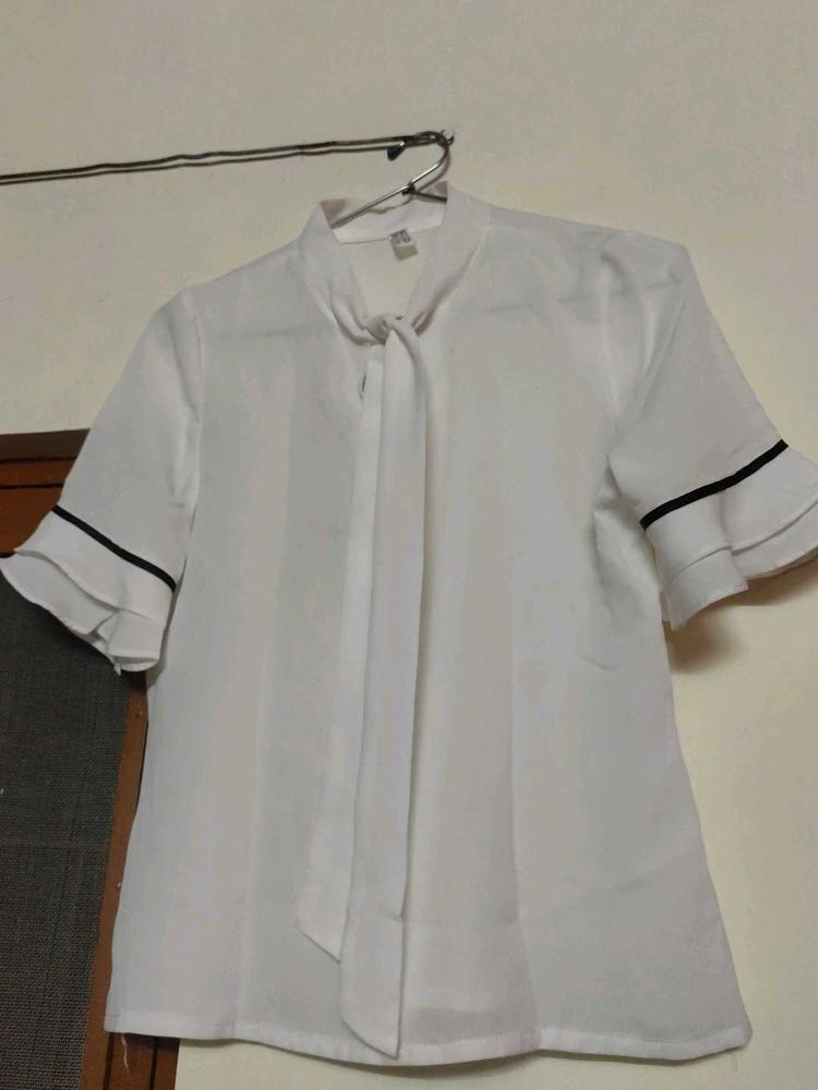 Elegant White Tie-Neck Blouse