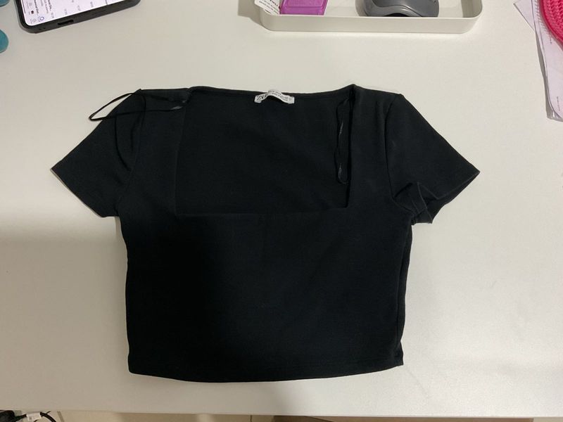 Zara Black Square Neck Top
