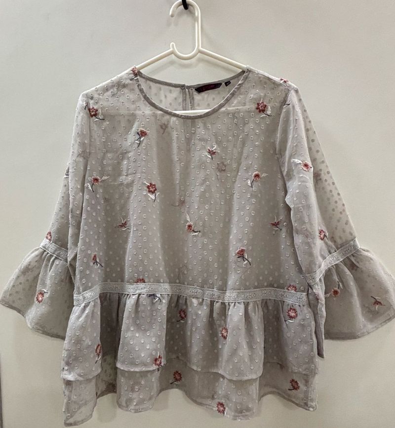 Ginger by Lifestyle – Grey Layered Embroidered Top