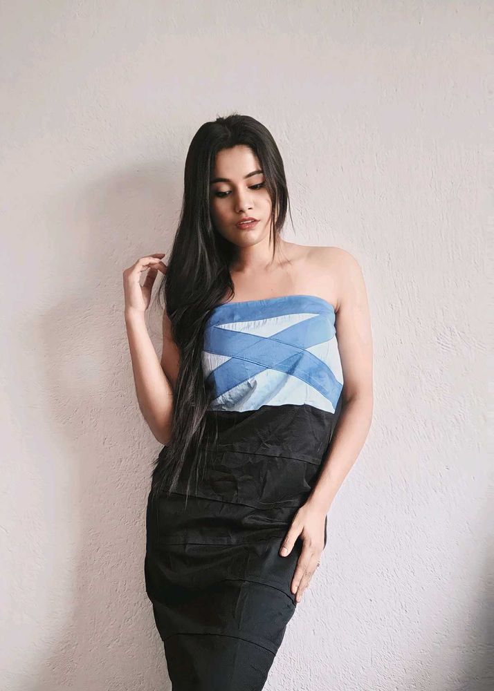 Chic Blue &amp; Black Mini Dress