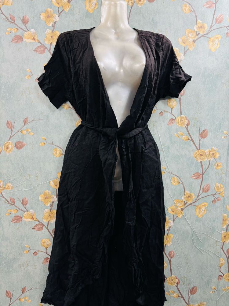 Black Tie Up Cotton Dress