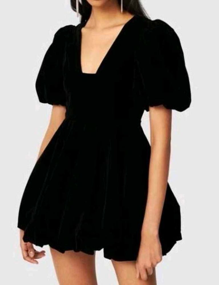 Black Puff Sleeve Mini Dress