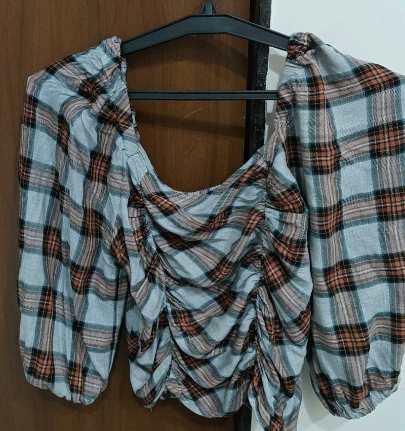 Plaid Ruched Top