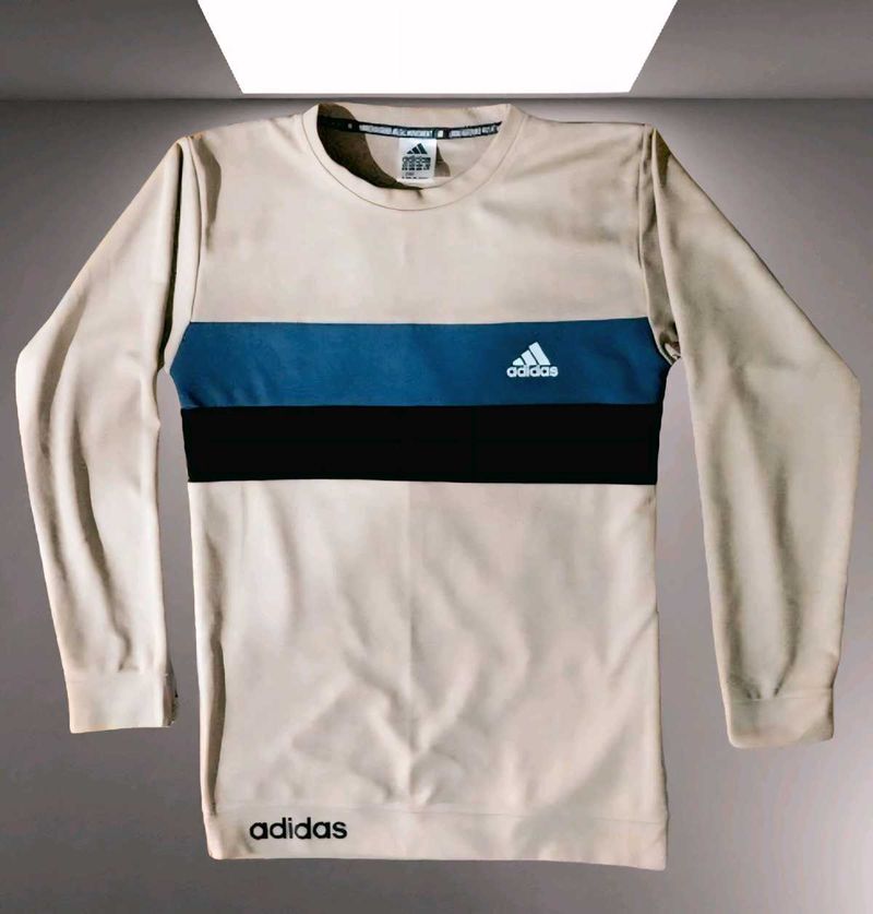 Full Adidas Tshirt With Blue And Black Stripe,