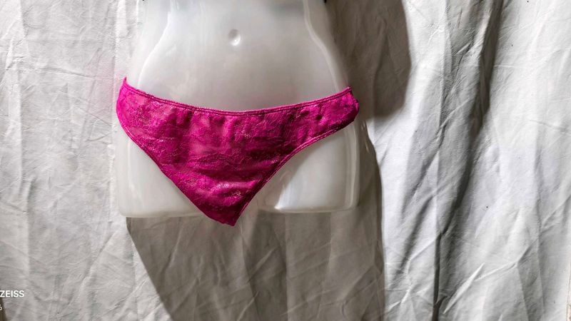 I. Hot Pink Lace Thong Panty