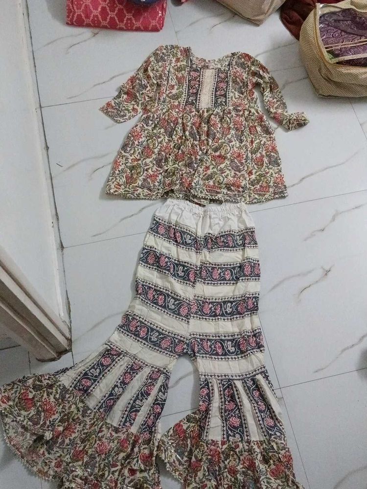 Floral Print Kurta Sharara Set