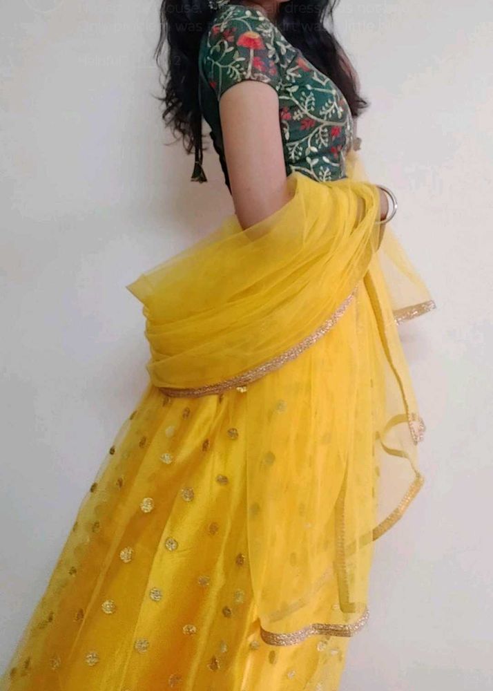 &#34;Festive Yellow Lehenga Set | Floral Crop Top