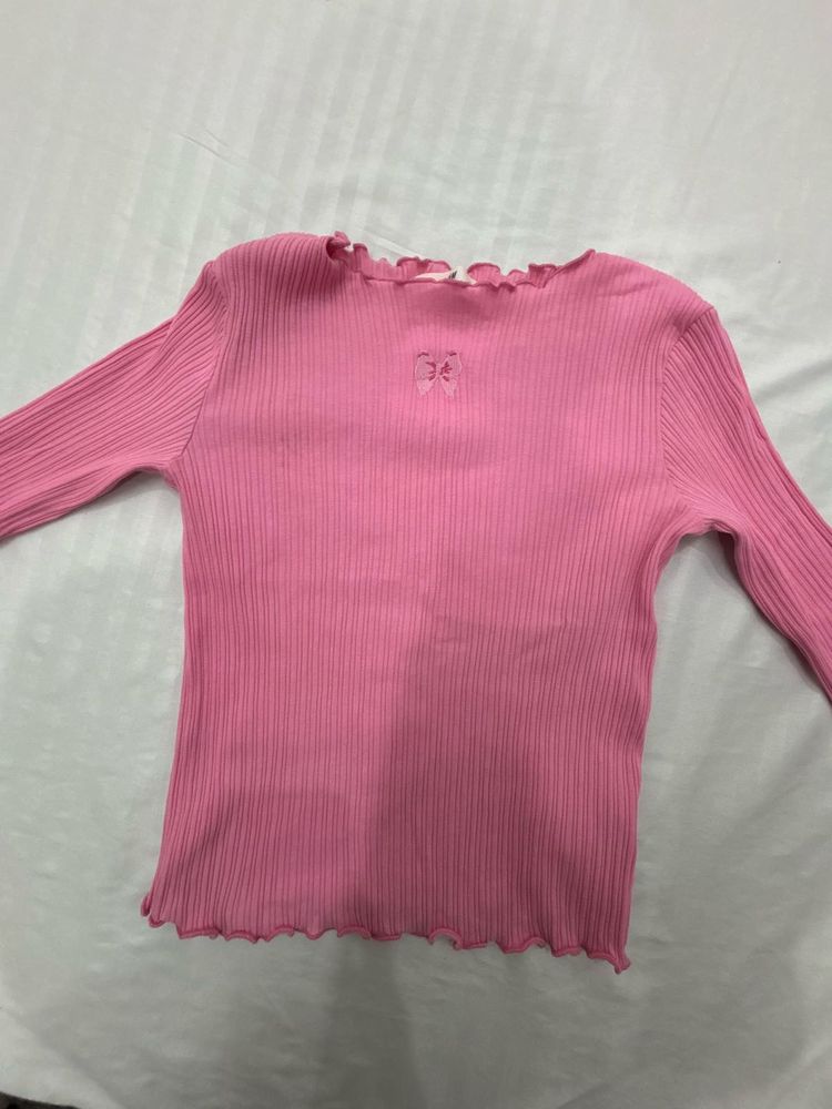 Pink Ribbed Long Sleeve Top