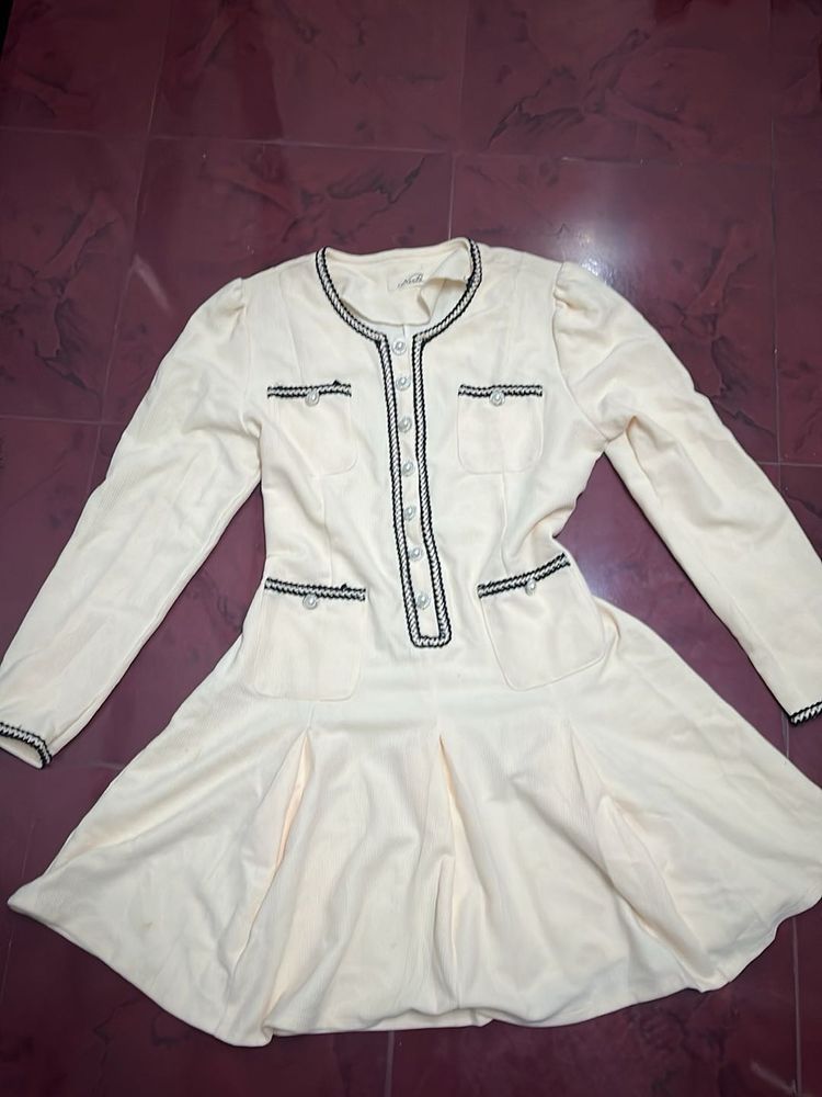 Cream Dress with Black Trim