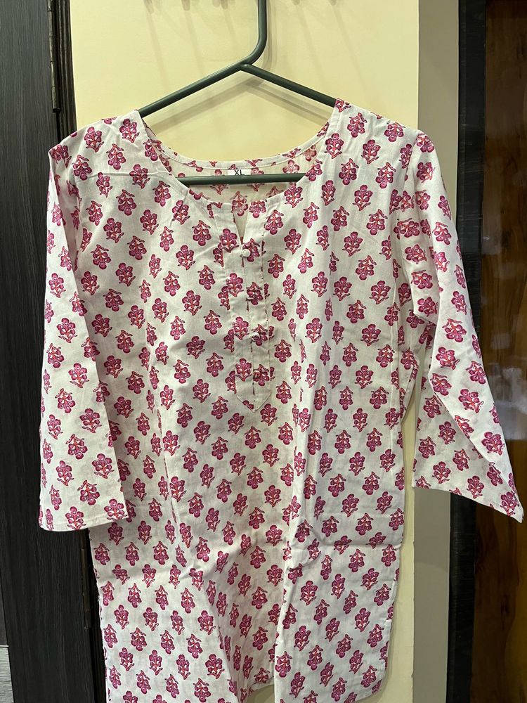 Floral Print White Kurta