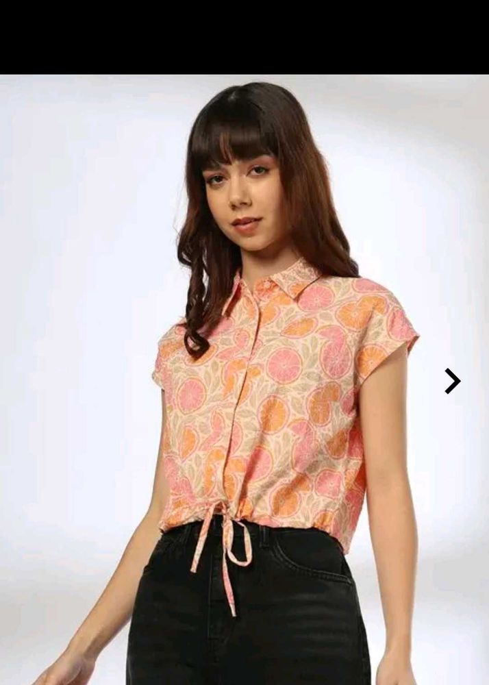 Printed Tie-Front Crop Top