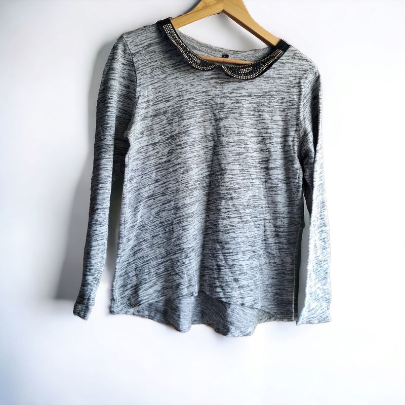 Woollen Animal Print High Low Western Top