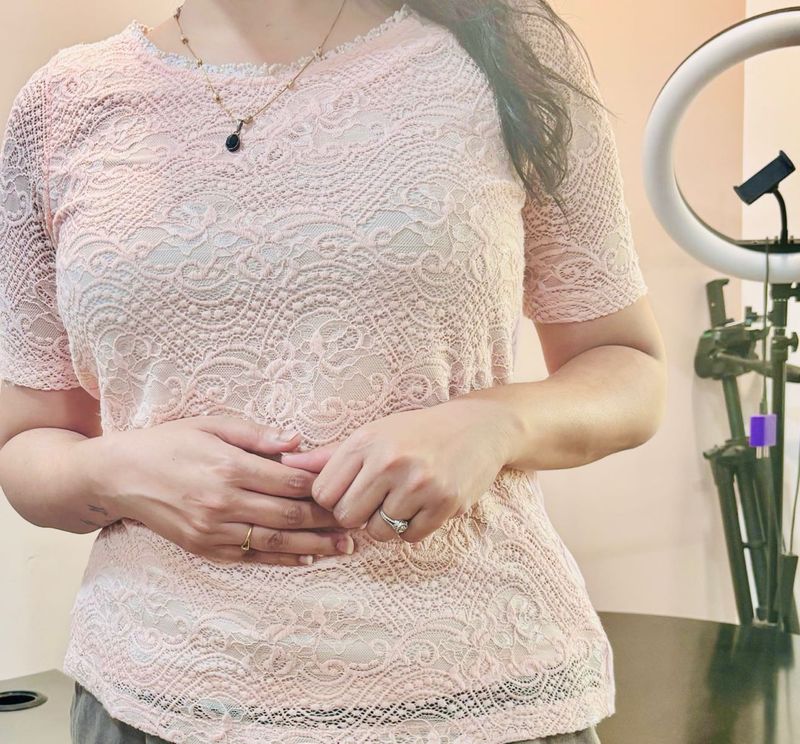 Latin Quarters(Brand )Peach Lacy See-Through Top🌸