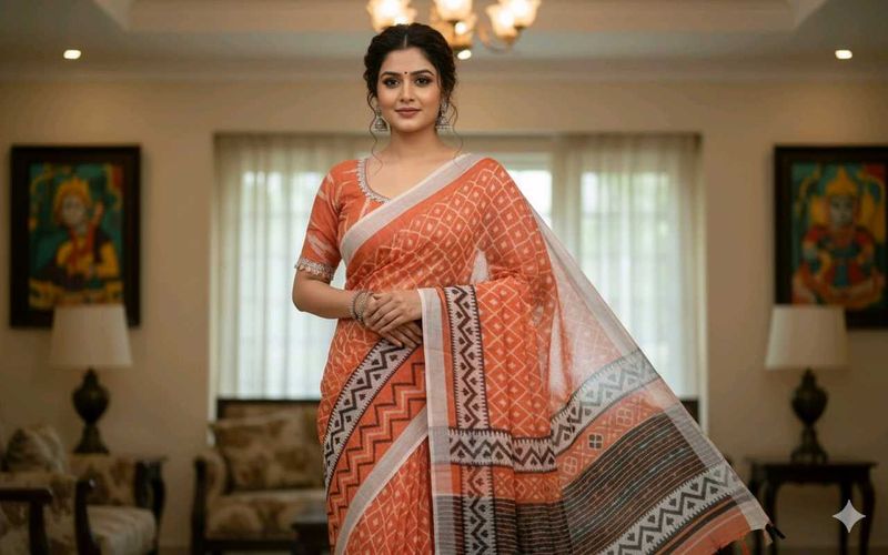 Stylish orange Printed Saree