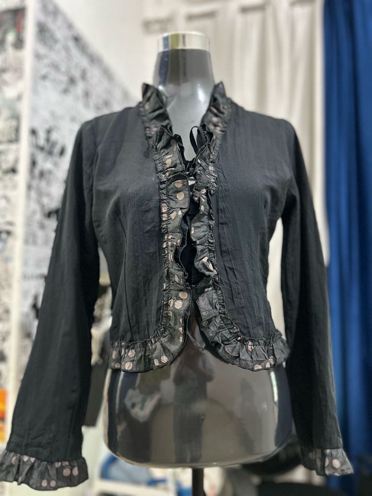 Ruffled Black Cropped Jacket