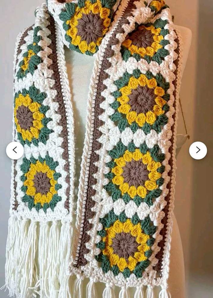 Handmade Crochet Granny Square Scarf ready in ten