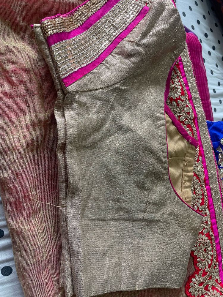 Very Beautiful Saree Golden And Pink
