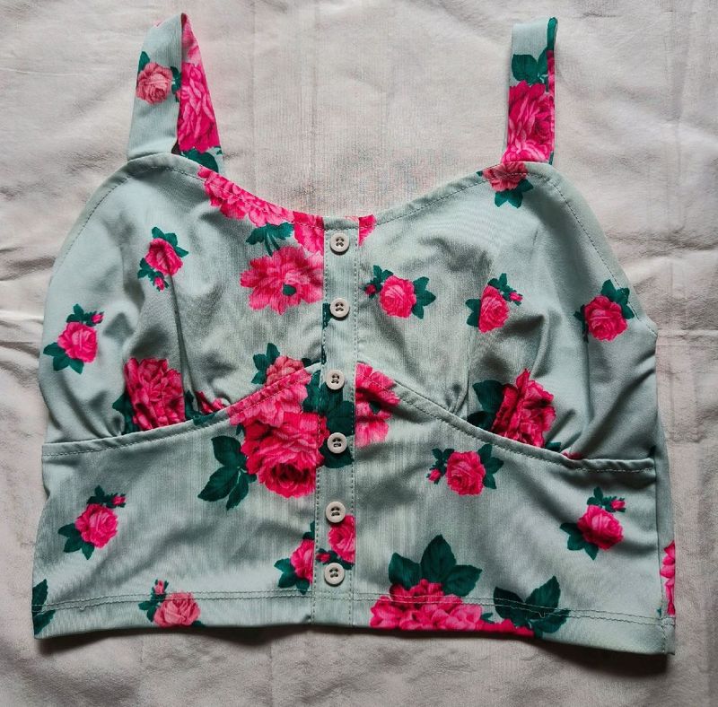 Floral Button-Down Crop Top