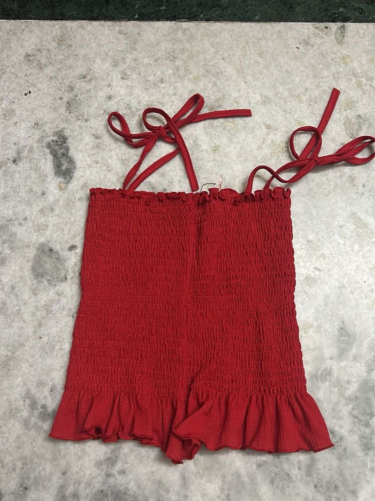 Red Tie-Strap Crop Top