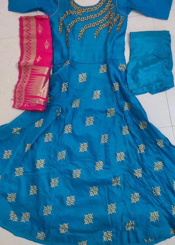 Elegant Blue Embroidered Ethnic Gown