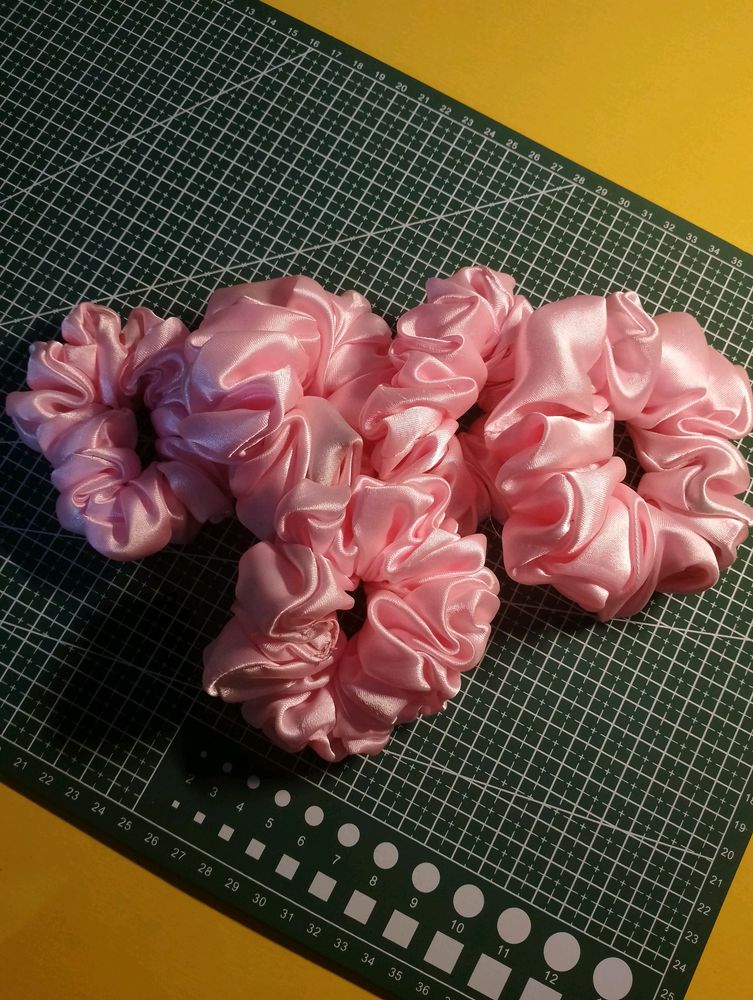 Baby Pink Satin Scrunchies.