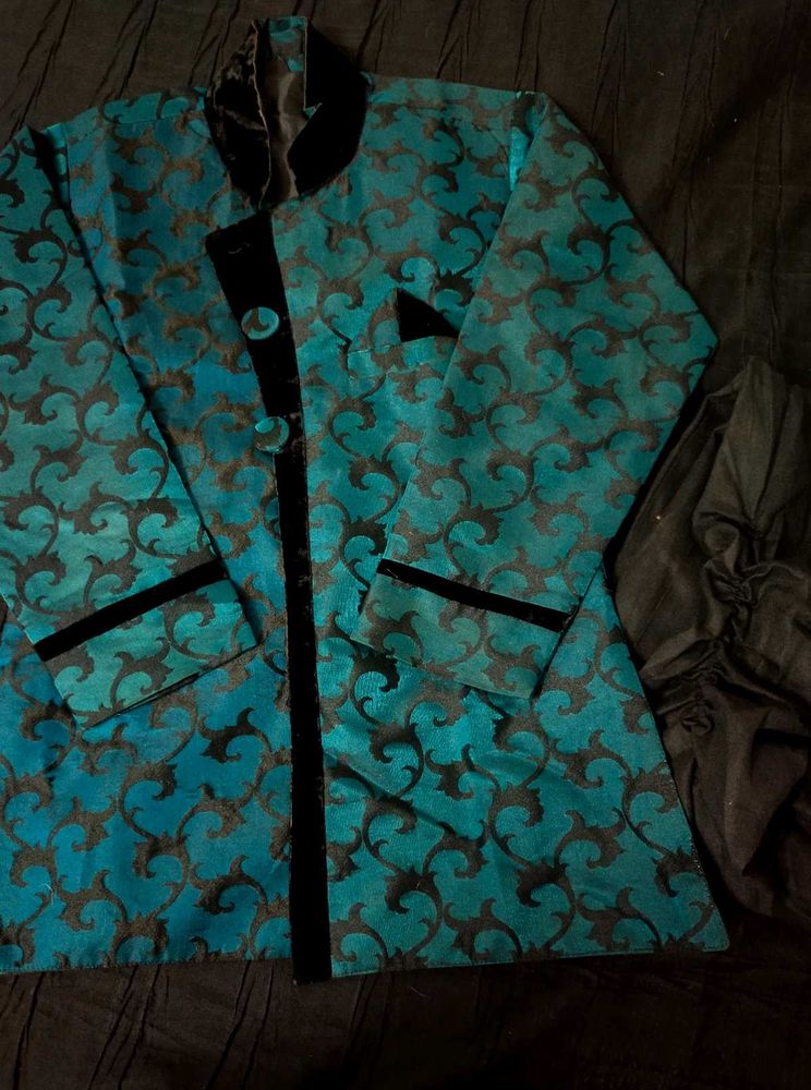 Blue Velvet Sherwani Set