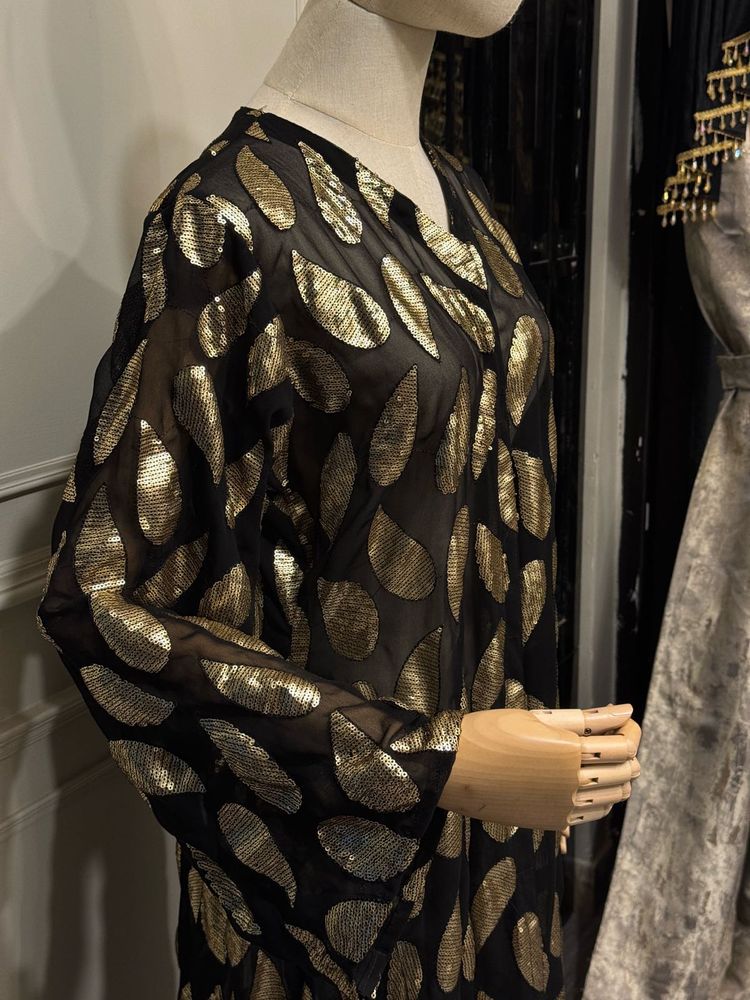 Sequin Embellished Black Sheer Shrug