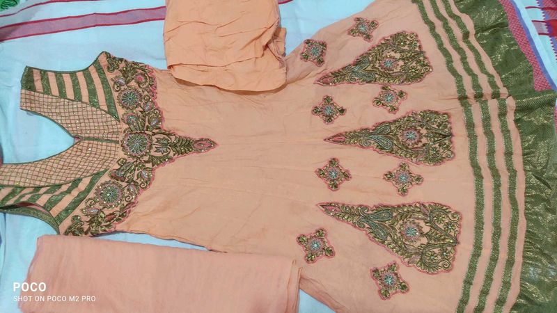 Elegant Peach Embroidered Anarkali Suit