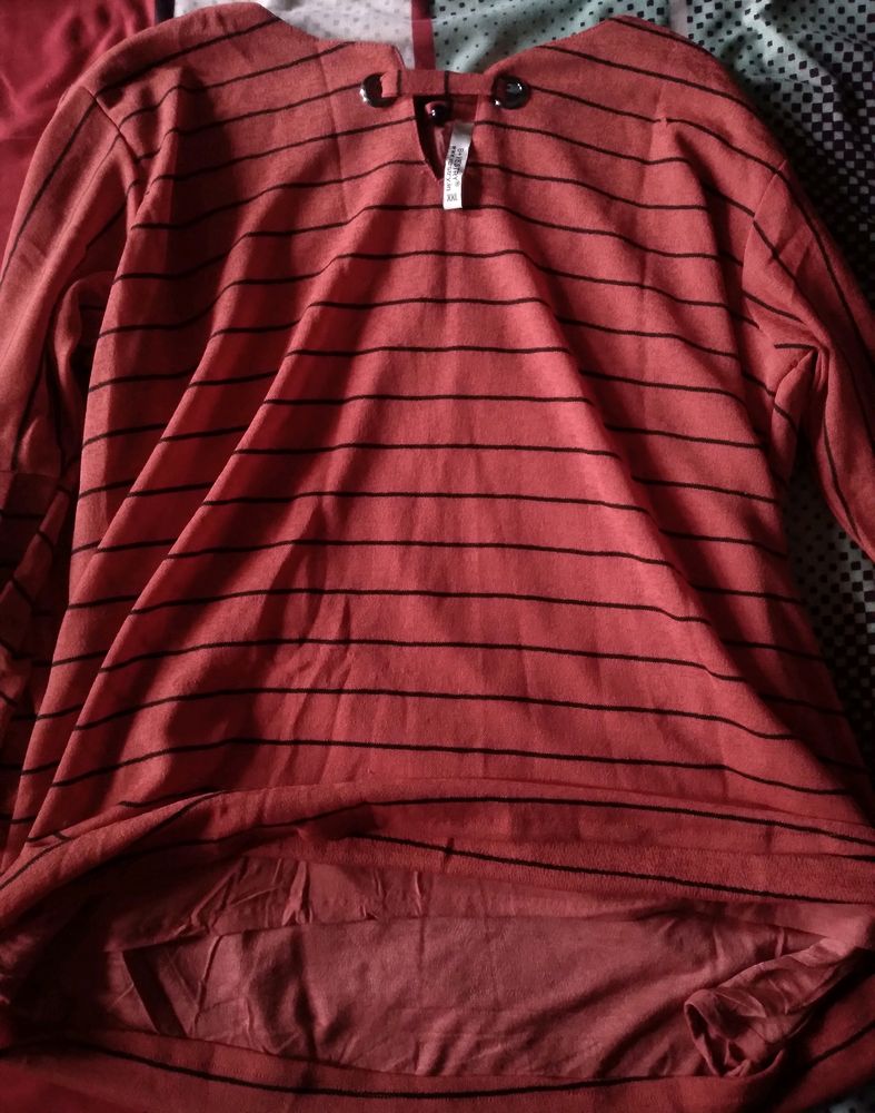 Vestry Women&#39;s Red Top With Black Strips