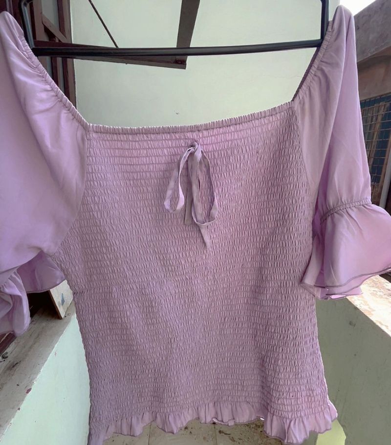Lilac Smocked Puff Sleeve Top