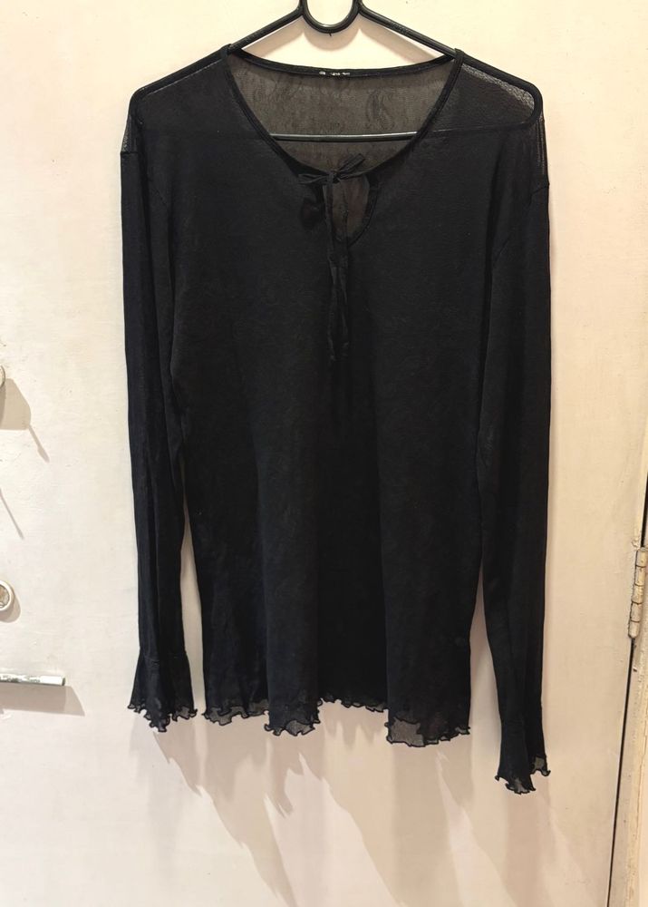 Front Tie Beautiful Black Mesh Top