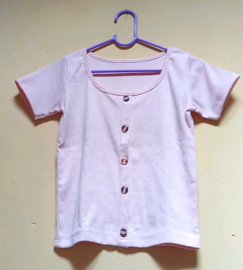 Cute Pink Button T-Shirt Top