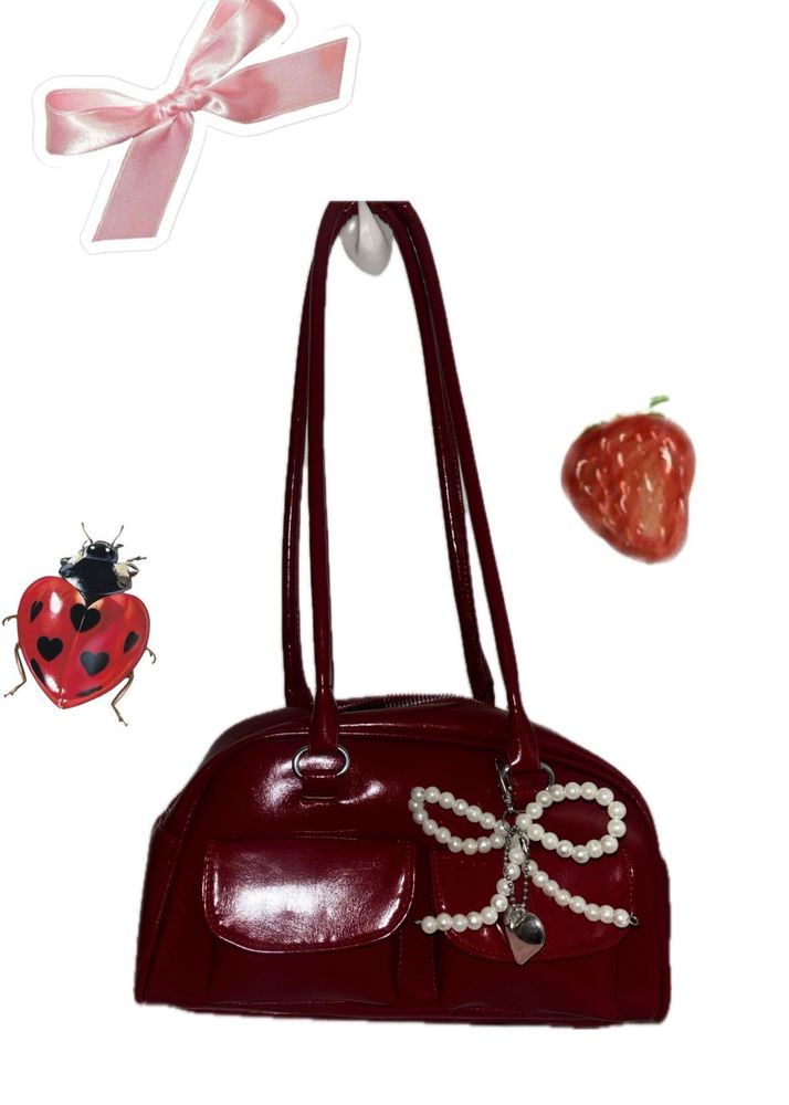 Red Baguette Shoulder Bag