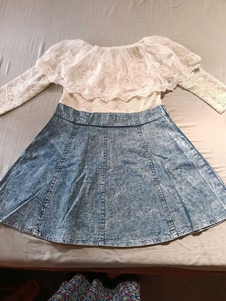 Lace net &amp; Denim frock