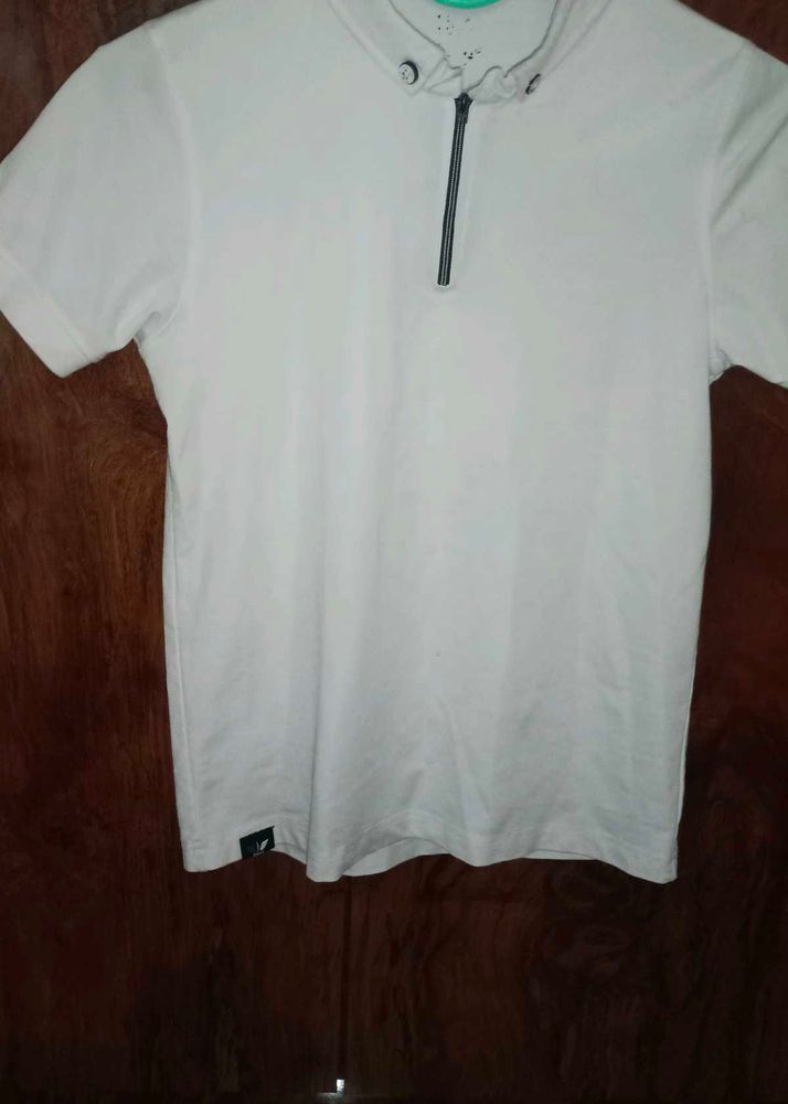 White Polo T-Shirt with Zip