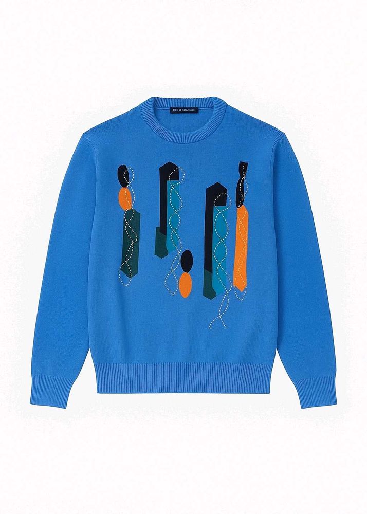 Stylish Blue Patterned Sweater (Here And Now Brand