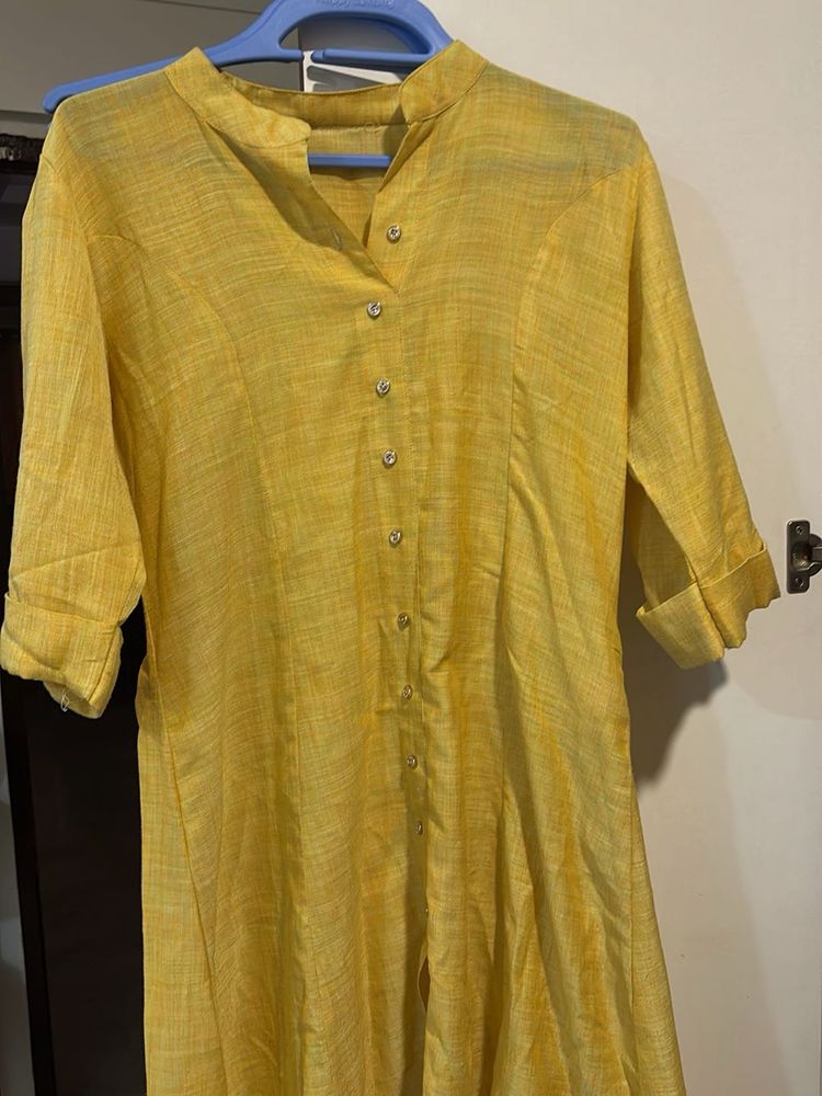 Yellow handloom kurti
