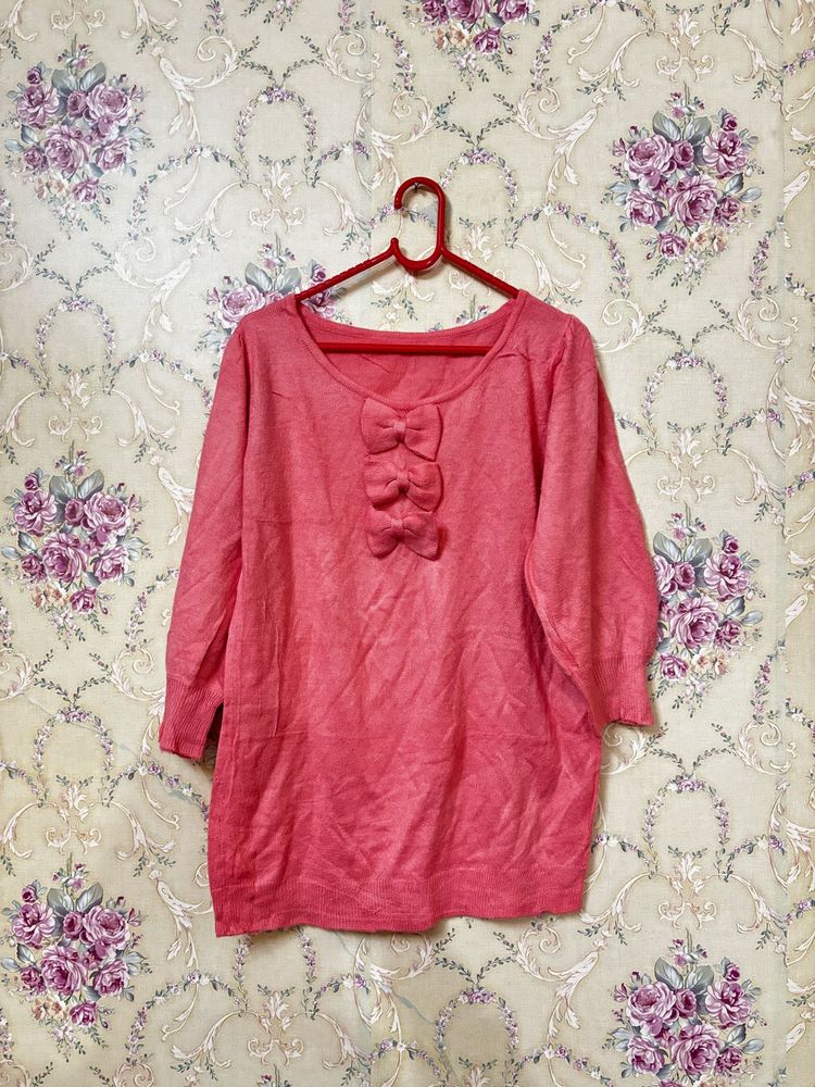 Coral Bow Sweater